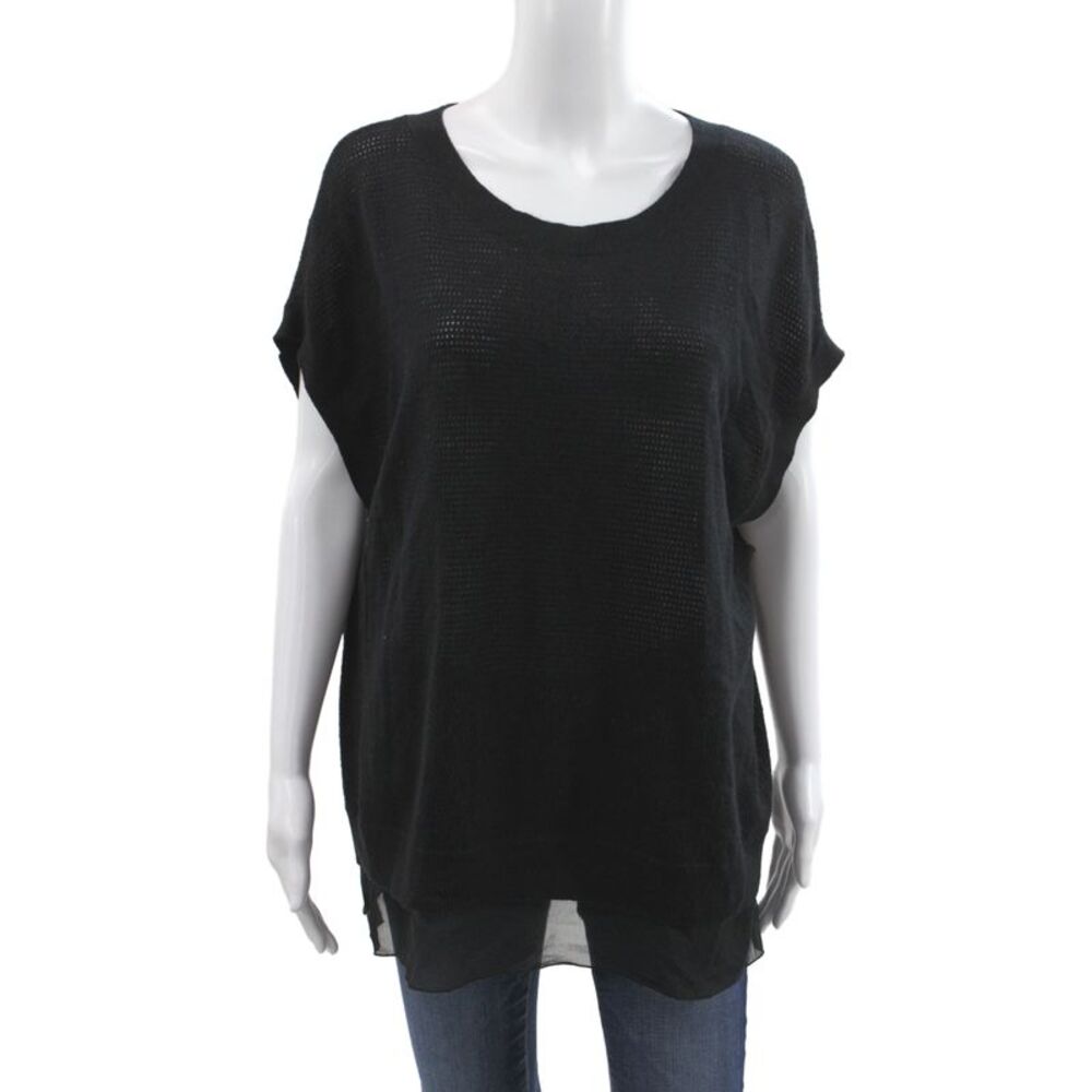 Vince Womens Black Pullover Sweater Scoop Neck Short Sleeve Wool Size M